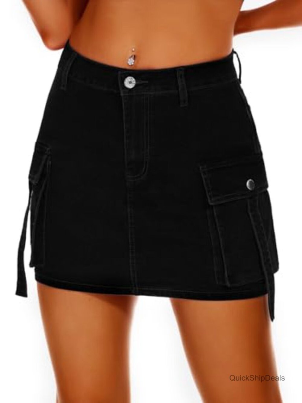 Women High Waisted Denim Mini Y2K Casual Jean Cargo Skirt with Flap Pockets
